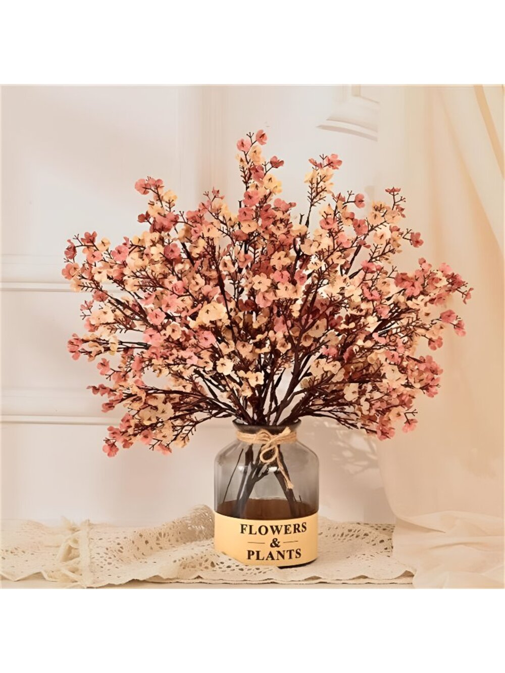 Fake Fall Flowers Thanksgiving Table Decor, 5Pcs Fall Beige Brown